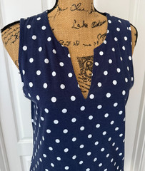 Lands End Shift Dress Sleeveless V-Neck Pockets Polka Dot Blue Cotton L 10 12