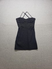 ZARA Women Dress S Black 100% Polyester Pleated Strappy Bodycon Sleeveless Mini