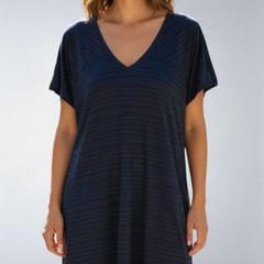 Title Nine Hiolani Dress XL Navy Blue Stripes V Neck Short Sleeve Pockets