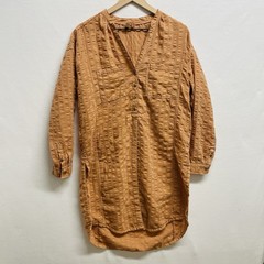 Pilcro Anthropologie Women&rsquo;s Orange Gauze V Neck Long Sleeve Shirt Dress Small
