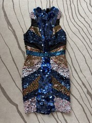 Blue multi-color Sequin Sleeveless High Neck Bodycon Mini Dress – Size S