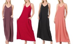 Zenana Cami Maxi Dress Adjustable Straps Loose Fit Side Pocket 1X 2X 3X