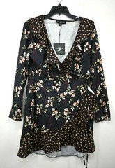 Parisian Womens Floral Ruffle Plunging Neck Long Sleeve Casual Wrap Dress 10