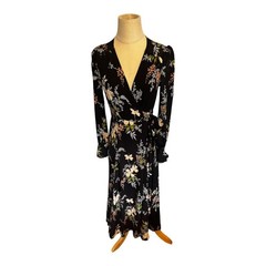 Reformation Susanna Long Sleeve Wrap Midi Dress Women&rsquo;s XS Black Multi Floral