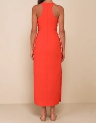 Lulus Masterfully Mod Side Button Midi Dress Womens L Bright Orange Retro Mod