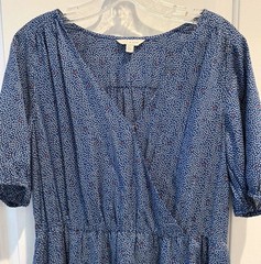 Lucky Brand Short Sleeve Polka Dot Dress Size L Boho Stretch Waist Seller Owned