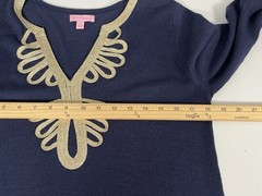 Lilly Pulitzer Devlin Sweater Shift Dress Navy Blue Merino Wool Sz L