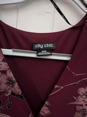 City Chic Ruby Red Floral Long Sleeve Dress Size M 18