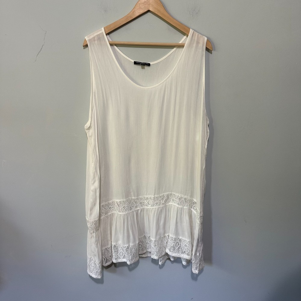 Vintage Absolute Angel Tunic Dress 3X Cream Gauzy Lace Trim Fairy Boho Chic