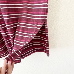 Sonoma T-Shirt Dress Size L Burgundy Pink White Striped V-Neck Midi Cap Sleeve