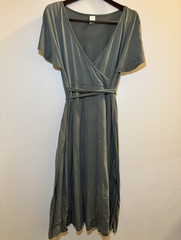 Old Navy Maternity XL Green Solid V-Neck Wrap Dress Belted Short Sleeve Midi