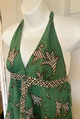 Crystal Candy MEDIUM Green Cotton Short Halter Dress Boho 80s 90s