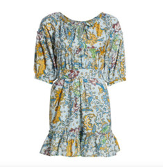 NWT $295 SUZIE KONDI Vari Batik Ruffle Mini Dress in Paradise Blue – size XS!