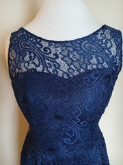 IVNS Formal A-Line Navy Blue Floral Lace Lined Dress Size M Machine Washable
