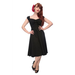 Black Stretch Cotton Dress 10 L Full Skirt Collectif Dolores Doll 50s Pinup VLV