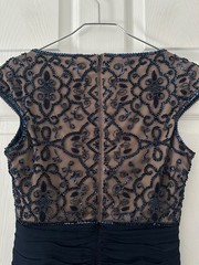 Tadashi Collection Ruched Sequin Beaded Cocktail Dress Navy Blue Women’s Size 4