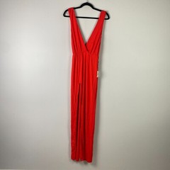 Superdown Erika Plunging Maxi Dress Size M Red Bodycon Backless Slit NEW
