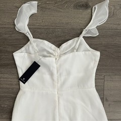 Lulus The Way To Love Ruffled Maxi Dress XS White Cut Out Slit Cottagecore Boho