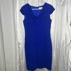 Calvin Klein Women’s Blue Cowl Neck Sheath Dress Size 8 Elegant Career Cocktail