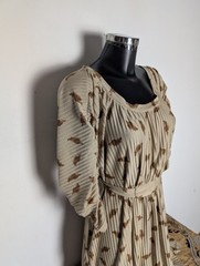NUMPH Beige Leafs Pattern Pleated Belted Dress Tunic size 14
