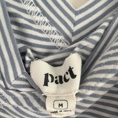 Pact Women&rsquo;s M Blue/White Striped Floral Fit & Flare V-Neck Pleated Dress