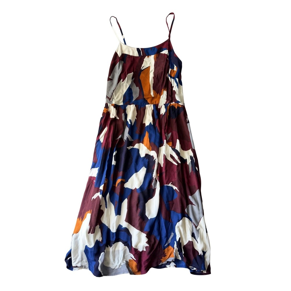 LOFT Ann Taylor Abstract Brushstroke Midi Dress Burgundy Blue Orange Size 4