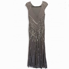 Pisarro Nights Ash Gray Beaded Sequin Cap Sleeve Gown Size 8 NWT Formal