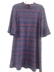 TYLER BOE Size Large MINDY Blue Red Chevron Jacquard Flare Sleeve Dress Boho