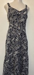 Sundress A-line Maxi Tiered Button Sleeveless Linen Blend V Neck Paisley Cowgirl