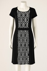 AGB Women’s XL Black White Geometric Print Sheath Dress NWT Made in USA Stretch