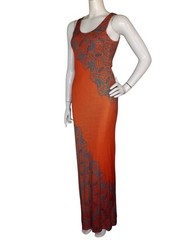 TOMMY BAHAMA Maxi Tank Dress, M, Red-Orange/Teal swirl pattern,Rayon, Scoop neck