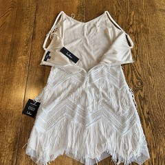 LuLus NWT Fringe Sequin Mini Dress Shake It Off Ivory Medium Concert Party Dance