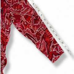 Samantha Sung Red Mosaic Print Linen Shirt Dress 3/4 Sleeve Belted Size 4 EUC
