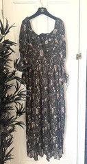 Disturbia UK Size 6 Black Ophelia Pleated Chiffon Long Sleeve Floral Maxi Dress