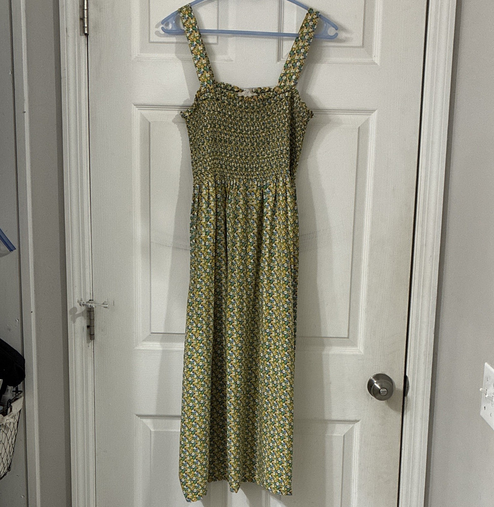 LOFT Outlet Women’s Petite MP Floral Smocked Square Neck Sleeveless Midi Dress
