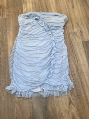 Wild Fable Women’s Light Blue Ruched Strapless Mini Dress Ruffle Mesh Size L NWT