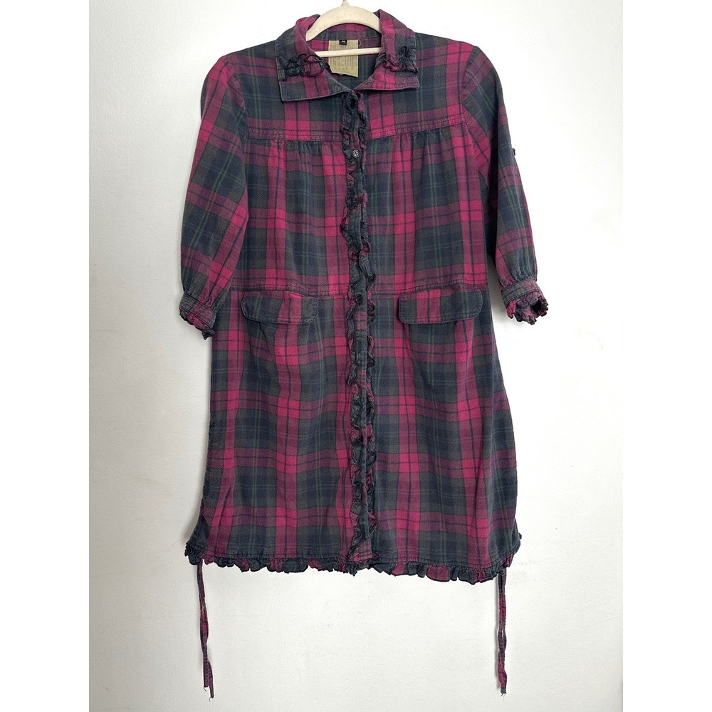 BUNKA Fashion Plaid Ruffle Dress Gothic Lolita 90&rsquo;s Grunge Dark Academia Japan