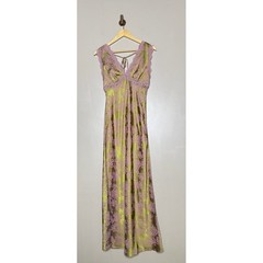 Lucky Brand Floral Brocade Maxi Slip Dress Pink Green Lace Trim Size M