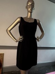 ABS Allen Schwartz Black Sheath Dress Size 10 Satin Side Panel Lined USA