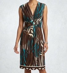 Glamour Abstract V-Neck Sleeveless Sheath Knee Dress Brown/Blue/Beige 6