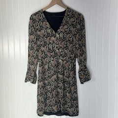 Massimo Dutti Paisley Print V-Neck Long Sleeve Dress Size 4 Boho Chic Portugal