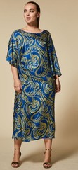 MARINA RINALDI BY MAXMARA DECISO PURE SILK DRESS BLUE YELLOW 16 NWT $1,000
