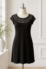 Boston Proper Black Studded Sheath Dress Size 6 Cap Sleeve Stretch Cocktail NWT