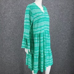 Destination 365 Allover Printed Split Neck Viscose Dress Medium Sz Green Top