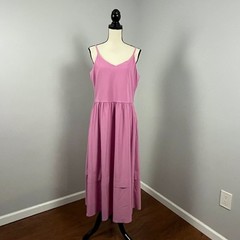 Athleta Elation V-Neck Hybrid Midi Dress Begonia Pink No Pads Women&rsquo;s Large