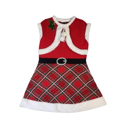 Christmas Santa Claus Red Green Tartan Plaid Sweater Dress Women L Jingle Bells