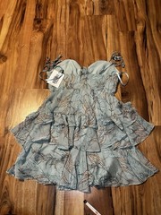 Hello Molly NWT Mint Leaf Print Ruffle Mini Dress Tie Strap Fit & Flare US 6