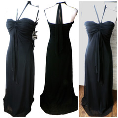 Y2k Studio 1940 Dress 6 Black Maxi Halter Ruched Empire Whimsigoth Witchy Nwt