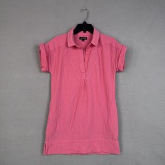J Crew Dress Womens Small Pink Crinkle Gauze Tunic Shirt Pockets 100% Cotton