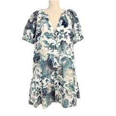 NEW Pilcro Anthropologie Blue Motif Button Front Mini Dress Boho Floral